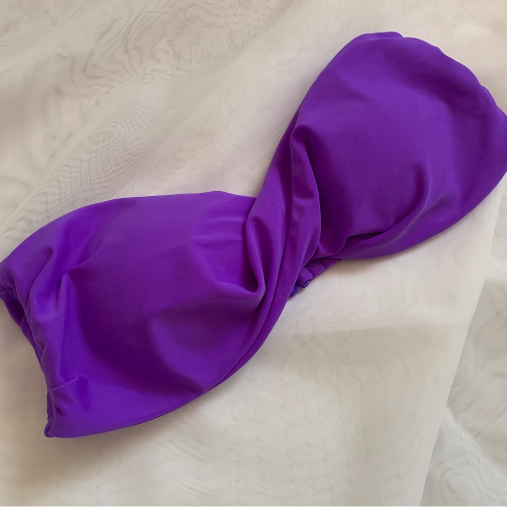 Summer Beach Tropical Twist Front Halter Tie Bikini Swim Top in Neon Purple (S)